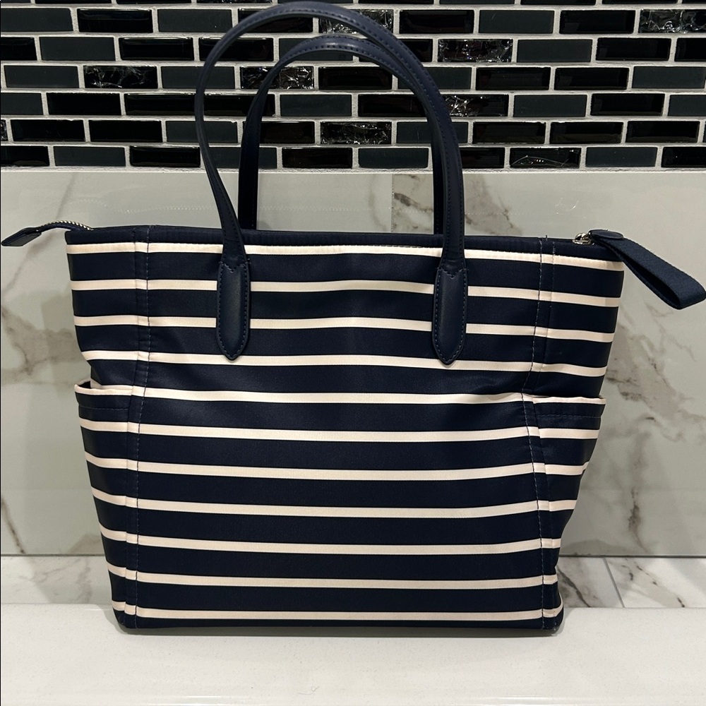 kate spade New York Navy and White Striped Satchel - Picture 2 of 6